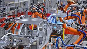Autoliv robots welding in an automobile factory