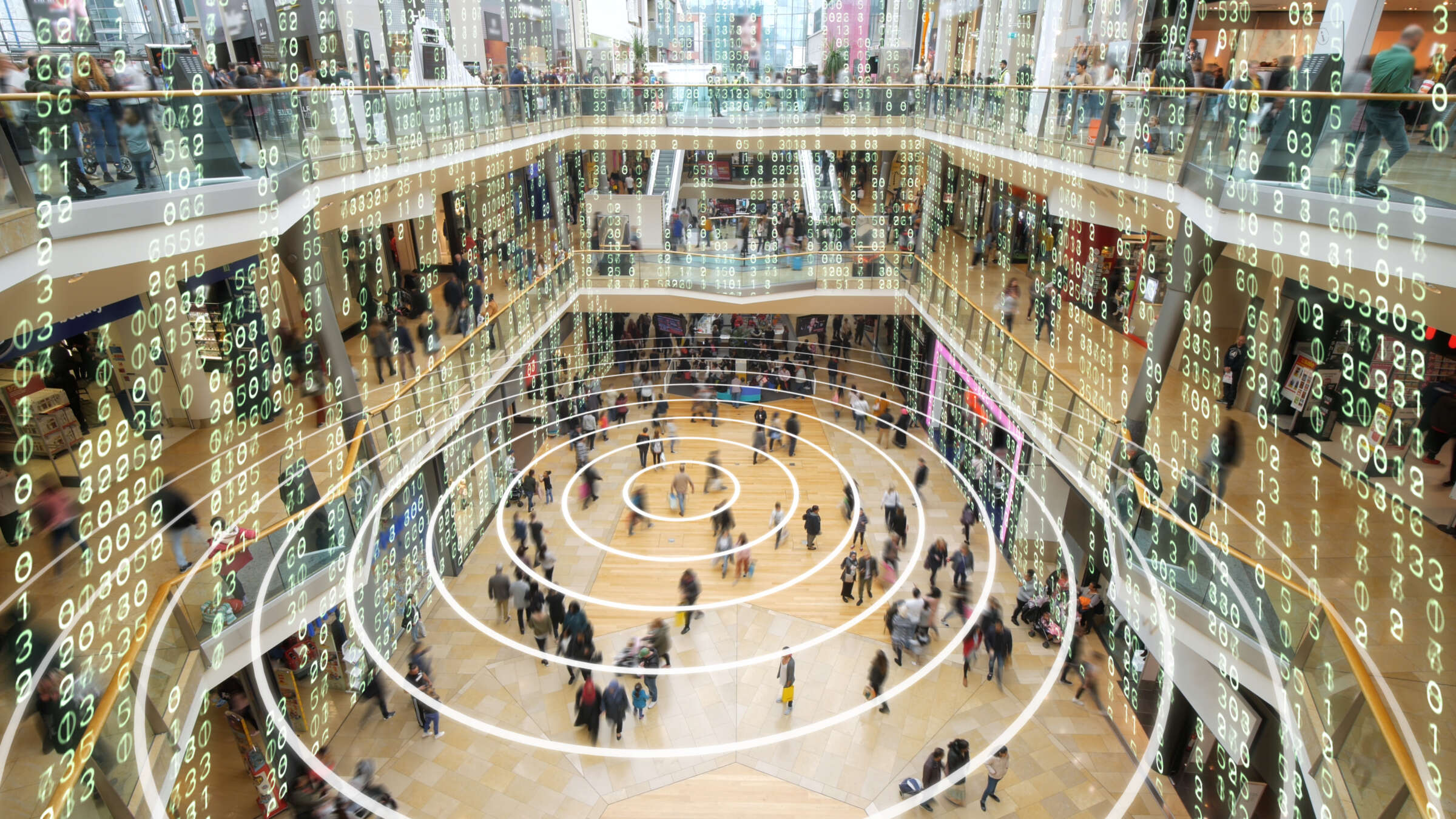 Background image: Shopping Mall and Data